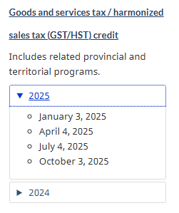 Canada GST HST Credit Payment Dates