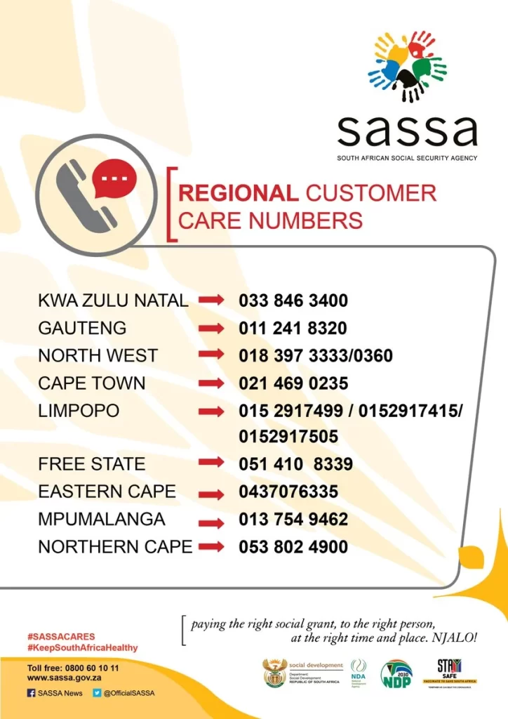 SASSA regional Customer Care Number
