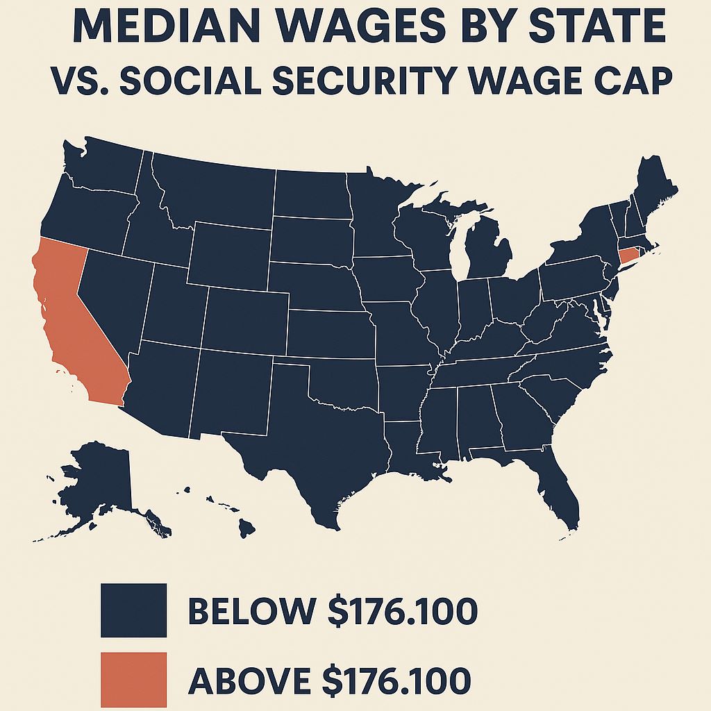 How Much Do You Need to Earn to Get the Full $5,108 Social Security Benefit? The Answer May Shock You 3 US Map with Median Wages by State
