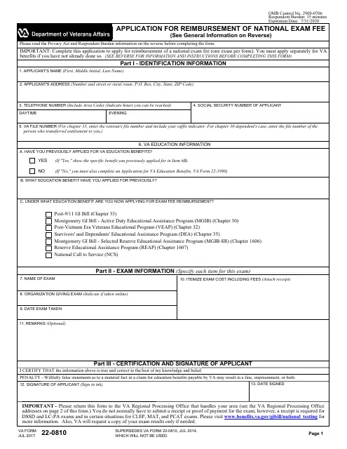 Chapter 35 VA Benefits: Discover Which National Tests Are Covered by Your Benefits 4 VA Form 22-0810